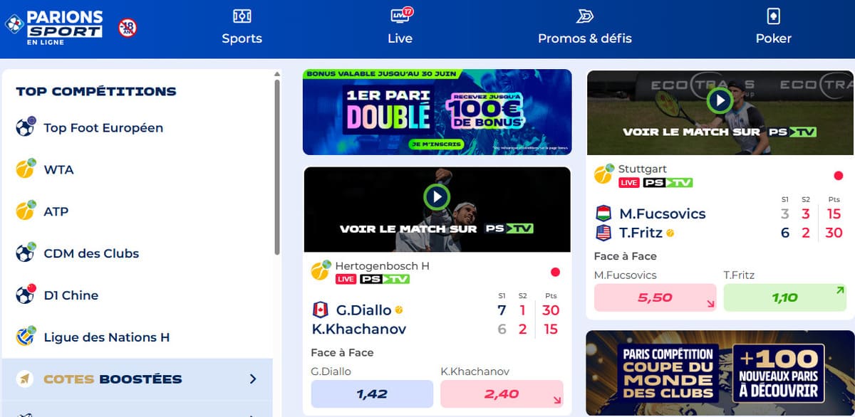 section des paris sportifs du bookmaker parions sport